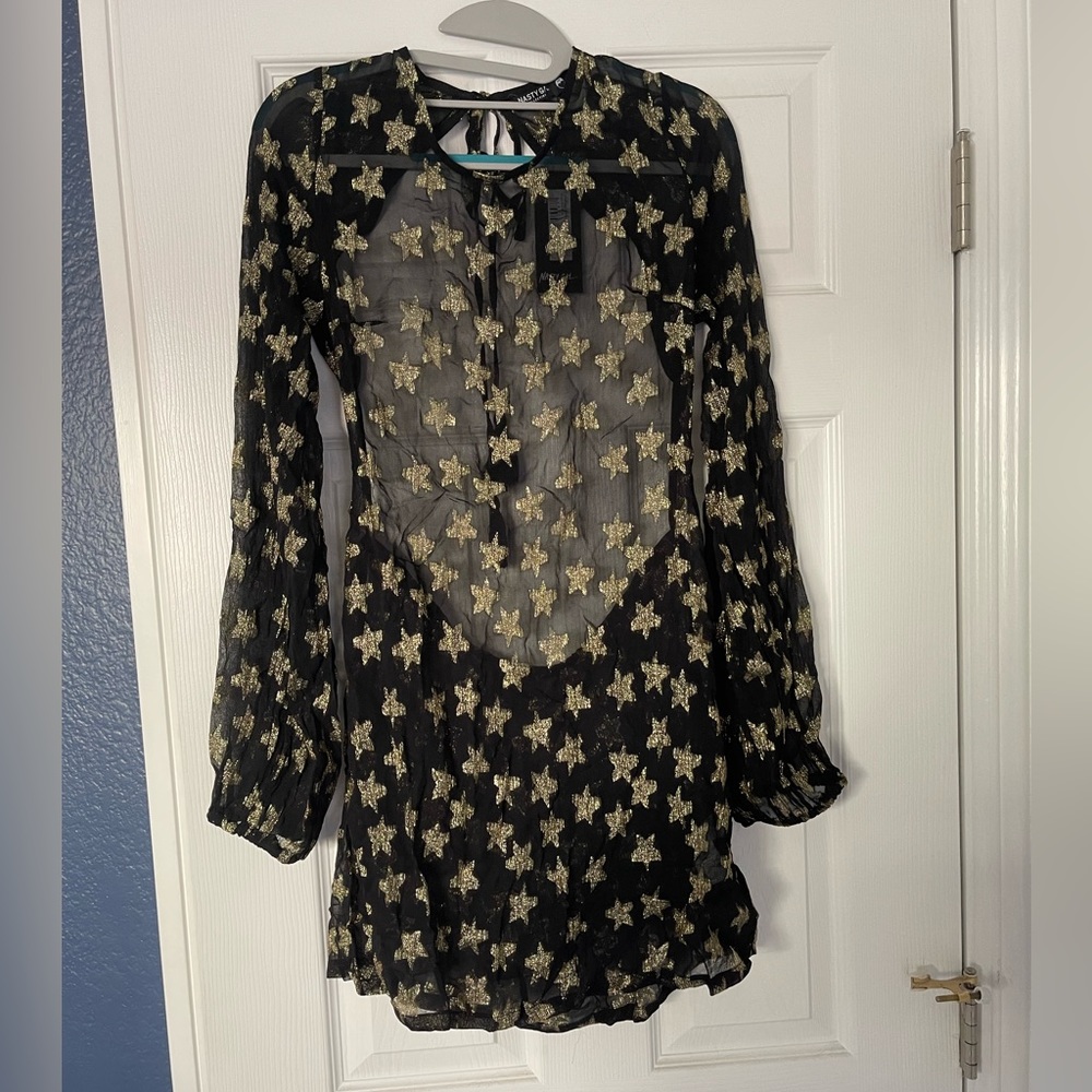 Nasty Gal Black and Gold Star See Through Dress